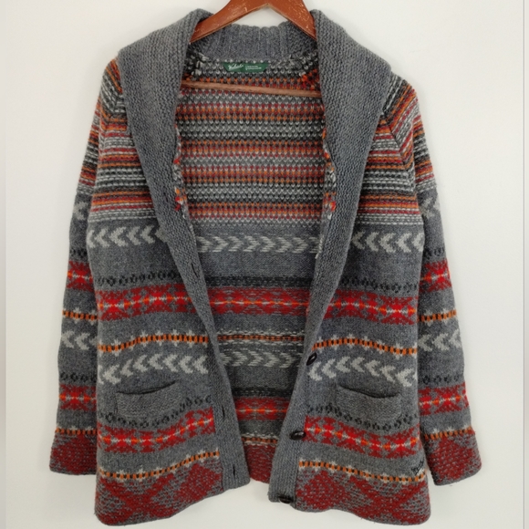 Woolrich Gray and Red Patterned Women's Cardigan Size Large Boho Cabin Outdoor - Picture 3 of 9